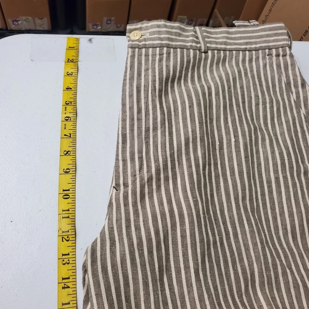 Polo Jean Company Mens Linen Riviera Striped Pants Size 38x34 Brown Button Fly